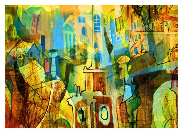 Kép - Építészet, kubista absztrakció (üvegen) (70x50 cm)