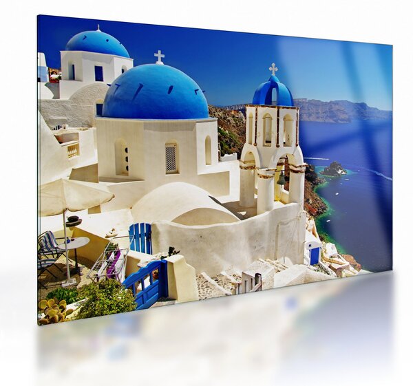 Kép - Santorini, Görögország (üvegen) (70x50 cm)