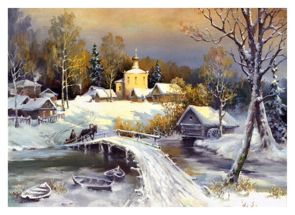 Kép - téli város (üvegen) (70x50 cm)