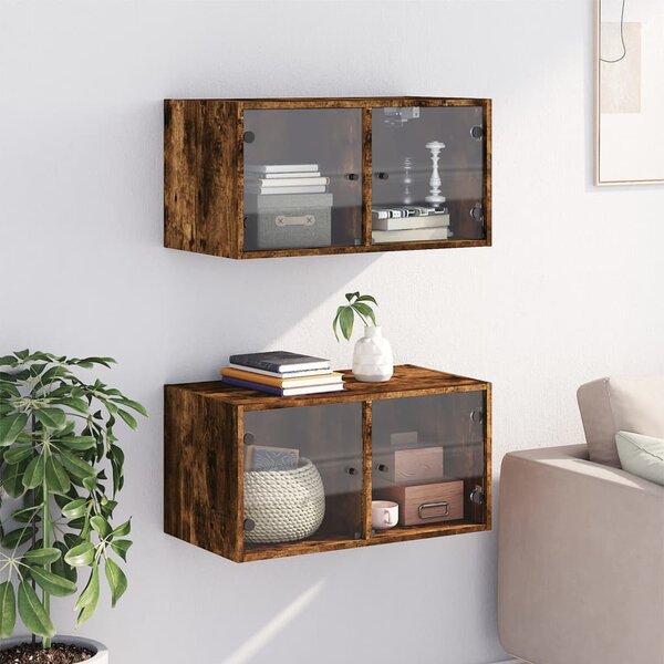 2 db füstös tölgy színű faliszekrény üvegajtókkal 68,5x37x35 cm