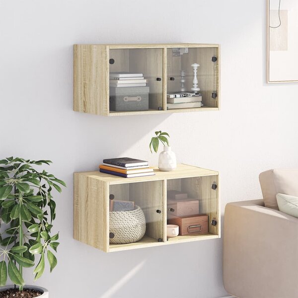 2 db sonoma tölgy színű faliszekrény üvegajtókkal 68,5x37x35 cm
