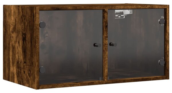 2 db füstös tölgy színű faliszekrény üvegajtókkal 68,5x37x35 cm