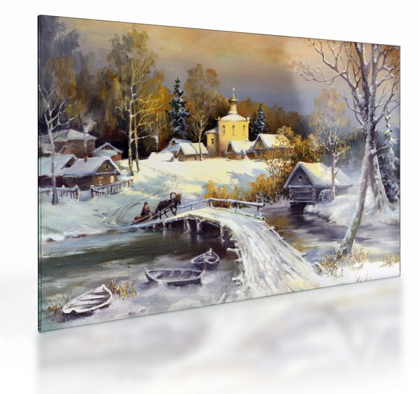 Kép - téli város (üvegen) (70x50 cm)