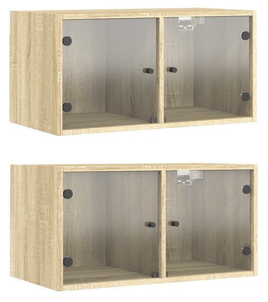 2 db sonoma tölgy színű faliszekrény üvegajtókkal 68,5x37x35 cm