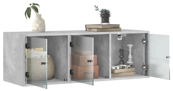 Betonszürke faliszekrény üvegajtókkal 102 x 37 x 35 cm