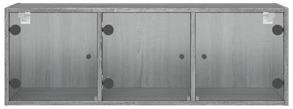 Szürke sonoma színű faliszekrény üvegajtókkal 102 x 37 x 35 cm