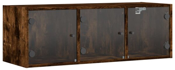 Füstös tölgy színű faliszekrény üvegajtókkal 102 x 37 x 35 cm