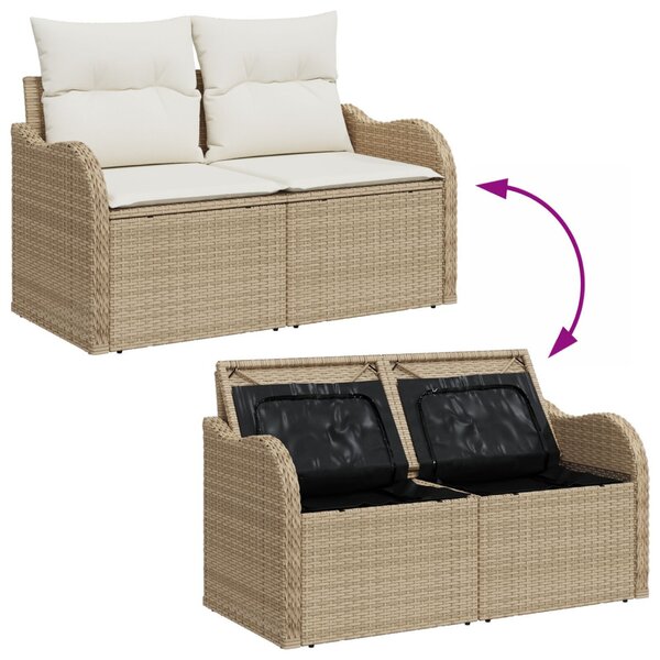 Kerti Kanapé Szett párnával 6 pcs Bézs és fehér Poli rattan