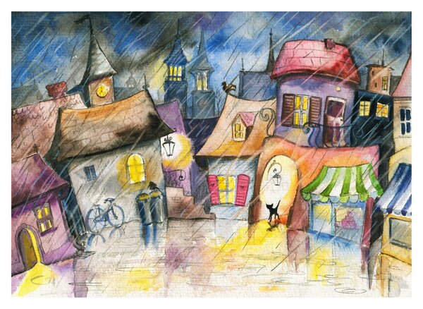 Kép - esős este (üvegen) (70x50 cm)