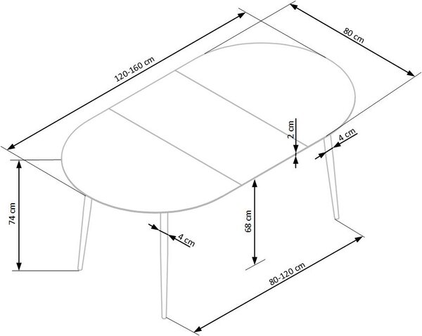 ZENITH kihúzható étkezőasztal tölgy dekorral 120(160)x80