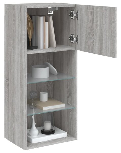 2 db szürke sonoma színű TV-szekrény LED-ekkel 40,5x30x90 cm