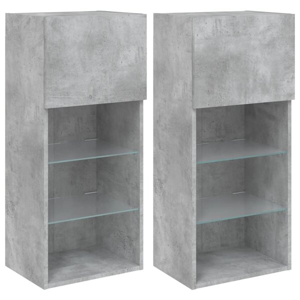 2 db betonszürke TV-szekrény LED-világítással 40,5 x 30 x 90 cm