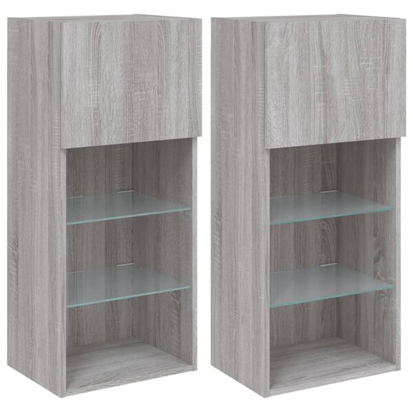 2 db szürke sonoma színű TV-szekrény LED-ekkel 40,5x30x90 cm