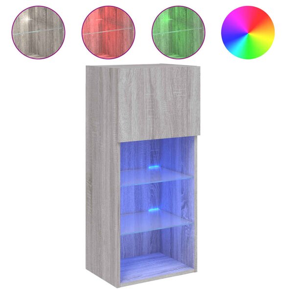 2 db szürke sonoma színű TV-szekrény LED-ekkel 40,5x30x90 cm