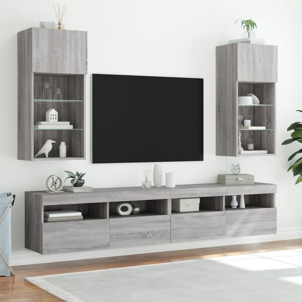 2 db szürke sonoma színű TV-szekrény LED-ekkel 40,5x30x90 cm