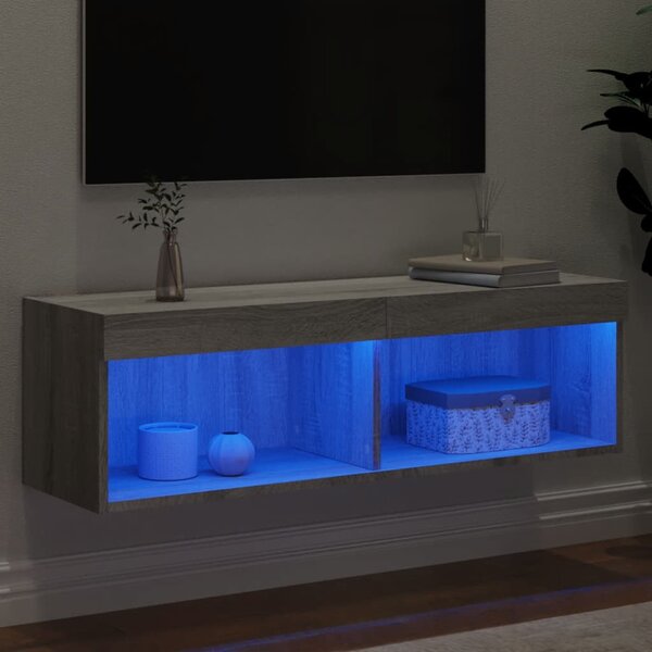 Szürke sonoma színű TV-szekrény LED-világítással 100x30x30 cm