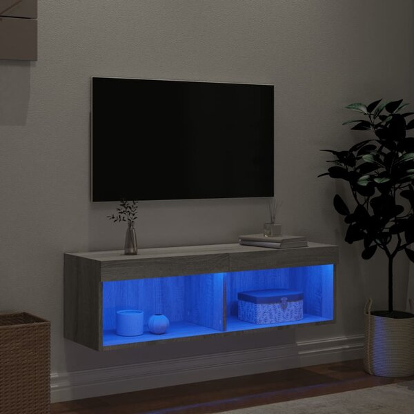 Szürke sonoma színű TV-szekrény LED-világítással 100x30x30 cm