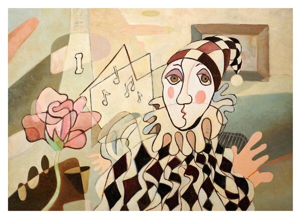 Kép - kubizmus -harlequin and rose (üvegen) (70x50 cm)