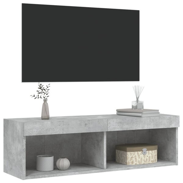 Betonszürke TV-szekrény LED-világítással 100 x 30 x 30 cm
