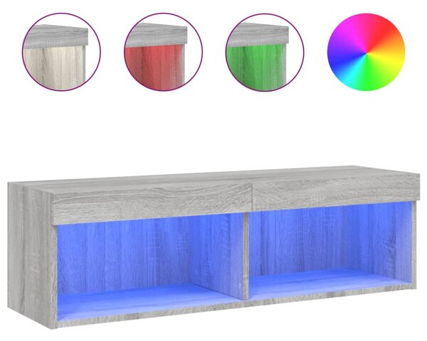 Szürke sonoma színű TV-szekrény LED-világítással 100x30x30 cm