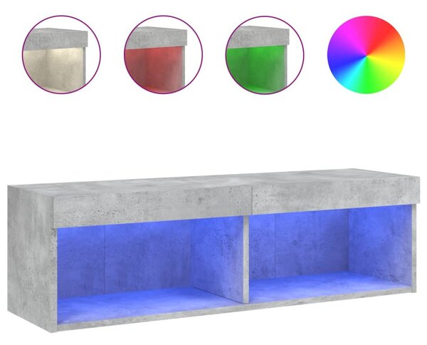 Betonszürke TV-szekrény LED-világítással 100 x 30 x 30 cm
