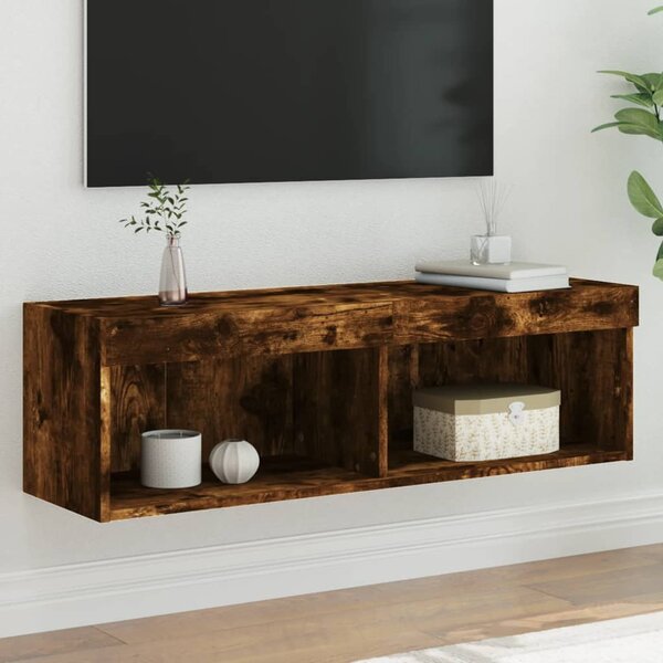 Füstös tölgy színű TV-szekrény LED-világítással 100x30x30 cm