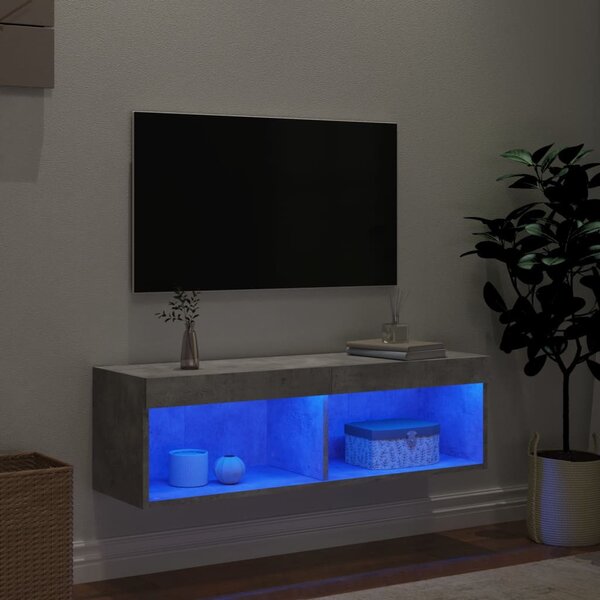 Betonszürke TV-szekrény LED-világítással 100 x 30 x 30 cm