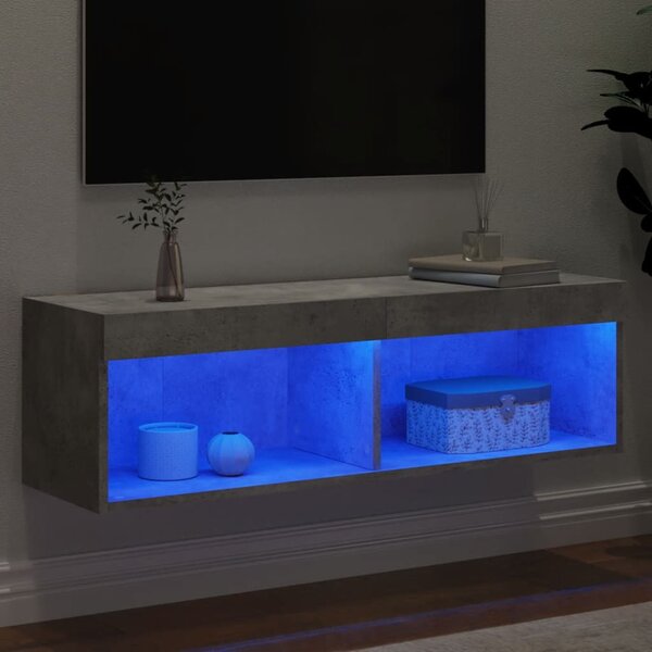 Betonszürke TV-szekrény LED-világítással 100 x 30 x 30 cm