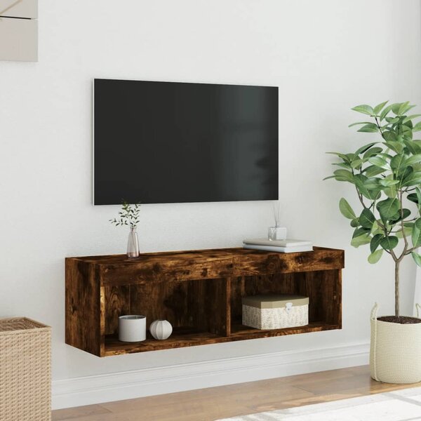 Füstös tölgy színű TV-szekrény LED-világítással 100x30x30 cm