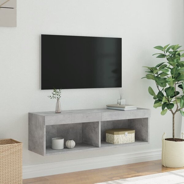 Betonszürke TV-szekrény LED-világítással 100 x 30 x 30 cm
