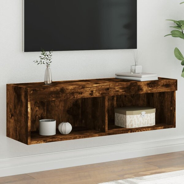 Füstös tölgy színű TV-szekrény LED-világítással 100x30x30 cm