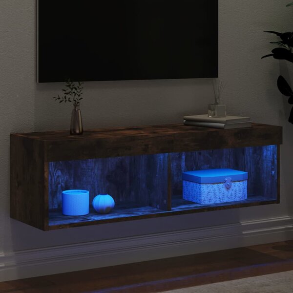 Füstös tölgy színű TV-szekrény LED-világítással 100x30x30 cm