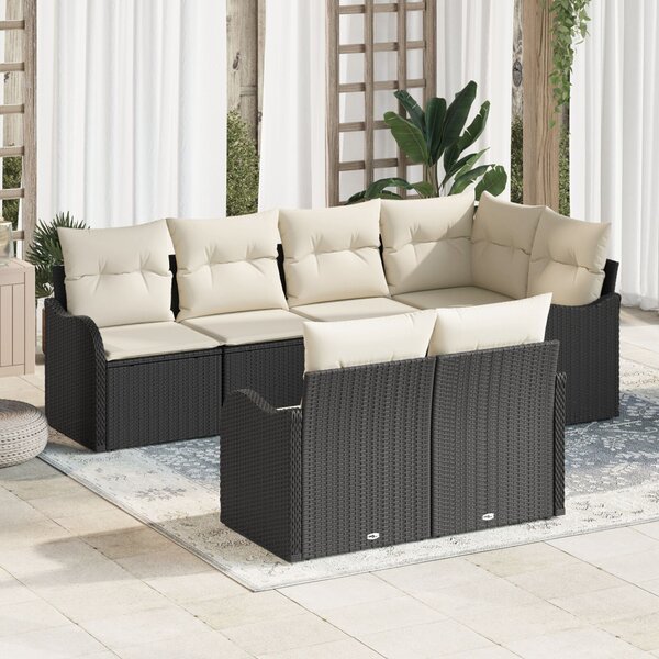 Kerti Kanapé Szett tárolóval 7 pcs Fekete Poli rattan