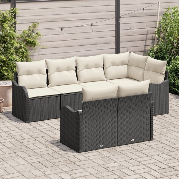 Kerti Kanapé Szett tárolóval 7 pcs Fekete Poli rattan