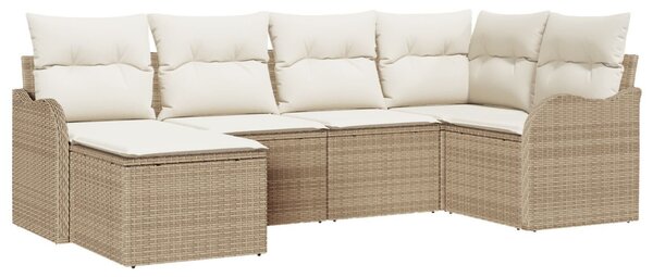 Kerti Kanapé Szett párnával 6 pcs Bézs és fehér Poli rattan