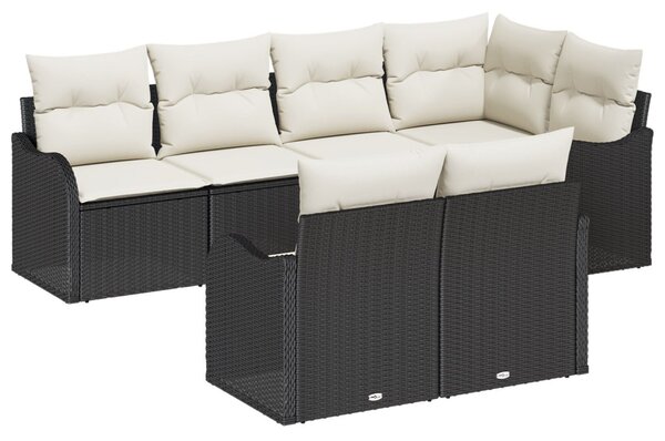 Kerti Kanapé Szett tárolóval 7 pcs Fekete Poli rattan