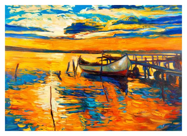 Kép - Hajó naplementekor (üvegen) (70x50 cm)
