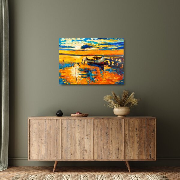 Kép - Hajó naplementekor (üvegen) (70x50 cm)