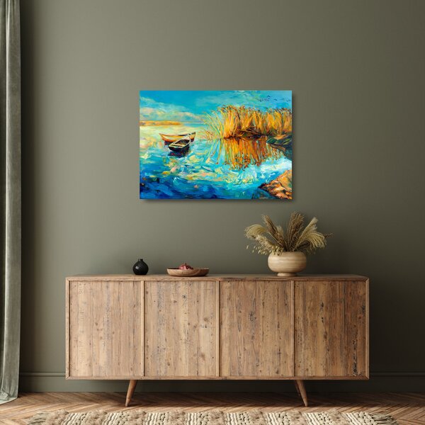 Kép - Tó csónakokkal (üvegen) (70x50 cm)
