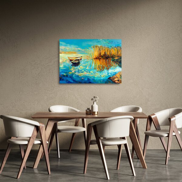 Kép - Tó csónakokkal (üvegen) (70x50 cm)