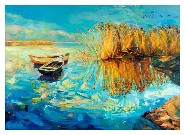 Kép - Tó csónakokkal (üvegen) (70x50 cm)