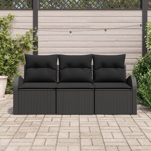 Kerti Kanapé Szett 3 db Fekete Poli rattan