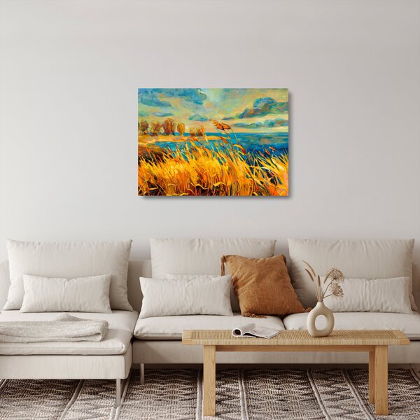 Kép - naplemente a tó felett, akril festmény (üvegen) (70x50 cm)