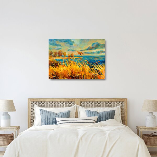 Kép - naplemente a tó felett, akril festmény (üvegen) (70x50 cm)