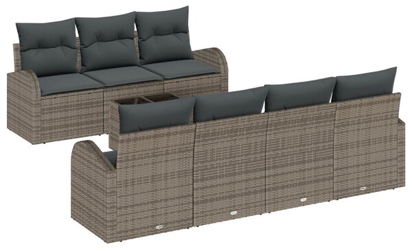 Kerti Kanapé Szett 8 pcs Szürke Poli rattan és acél és üveg
