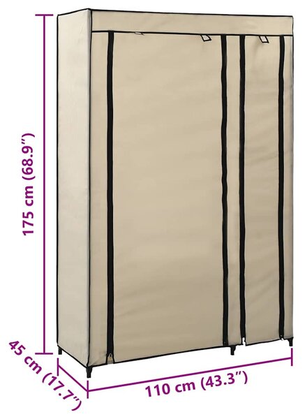 Krémszínű összecsukható szövet ruhásszekrény 110 x 45 x 175 cm