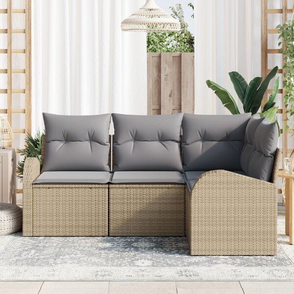Kerti Kanapé Szett 4 db Beige és Világosszürke polirattan
