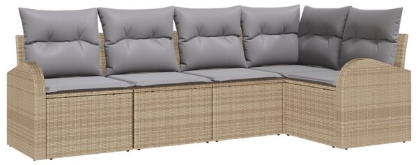 Kerti Kanapé Szett 5 db Beige és Világosszürke polirattan