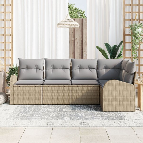 Kerti Kanapé Szett 5 db Beige és Világosszürke polirattan