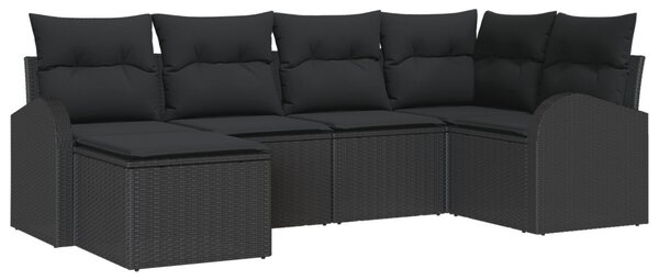 Kanapé Szett 6 db Fekete polirattan